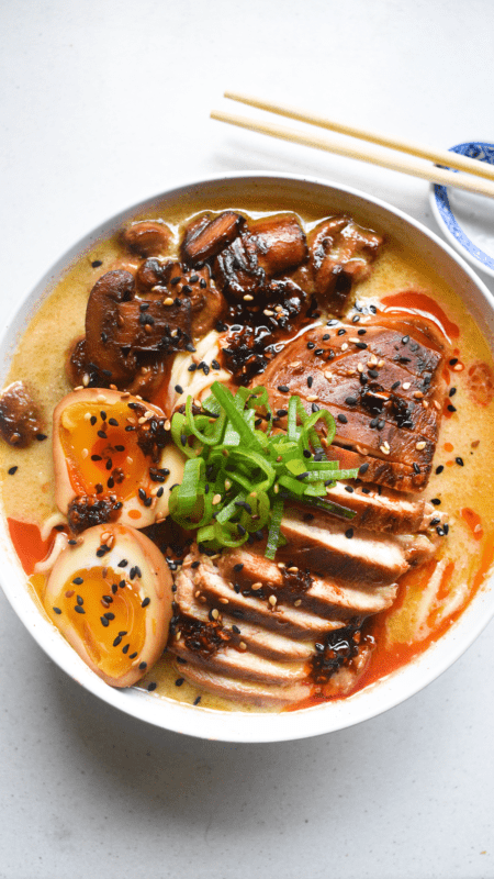 15 minute miso ramen soy marinated chicken and mushrooms