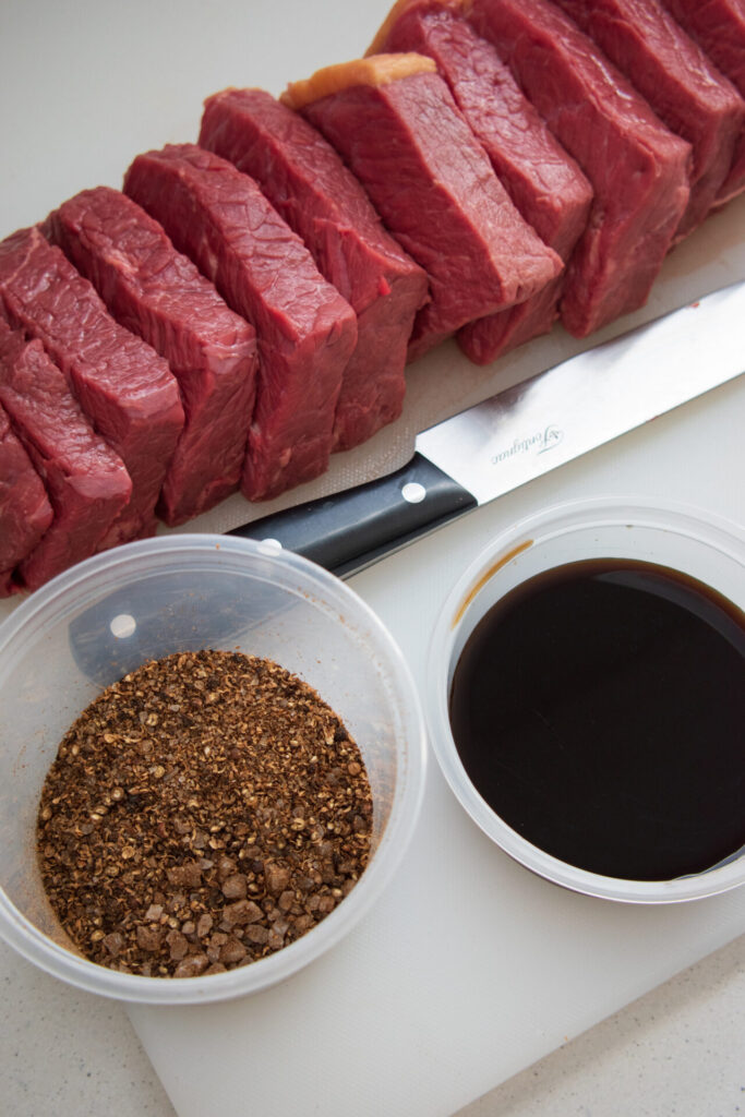 red raw meat with spices